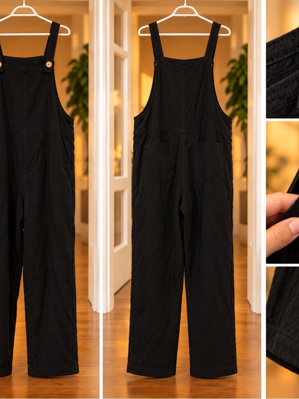 Black Women's Cotton Overalls Jumpsuit - Classic Casual